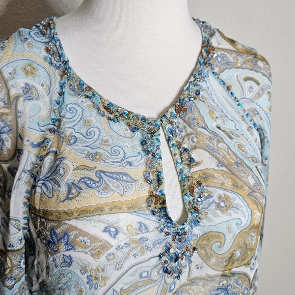 ECI International New York 100% Silk Paisley long sleeve top Size Small - Picture 5 of 6